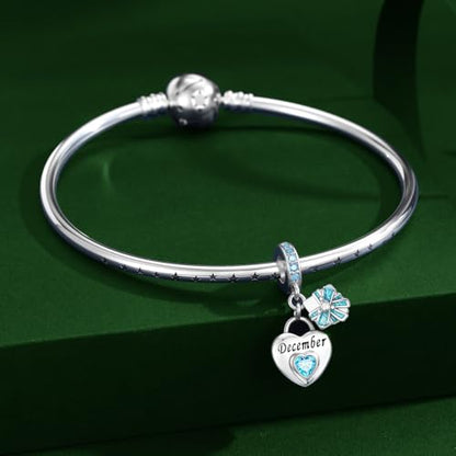 925 Sterling Silver Birthstone Charms Fit for Bracelet and Necklace Happy Birthday Charm Mother's Day Jewelry Gift for Women - color: 12-December