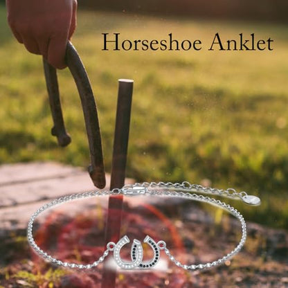 925 Sterling Silver Anklet Foot Bracelet with Crystal from Austria, Anklet Jewelry Gifts for Women 11 Inch Adjustable - style: Horseshoe