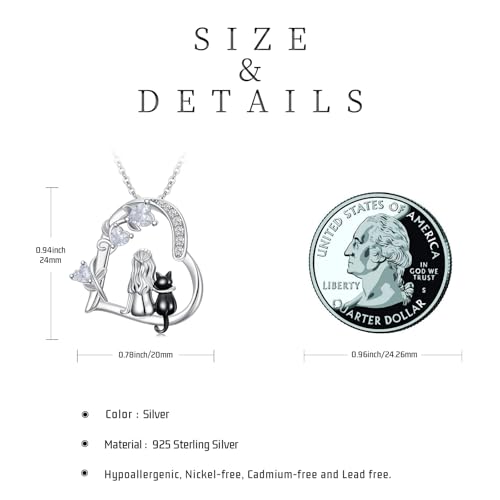 Heart Animal Necklace 925 Sterling Silver Cute Animal Pendant Jewelry Birthday Gifts for Women Girlfriend Mom Animal Lovers - style: 1-3 Black Cat