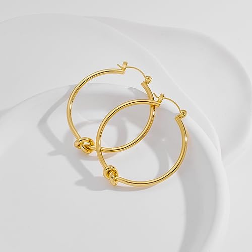 Large Gold Knot Hoop Earrings for Women 18K Gold Hoop Earrings Statement Lightweight Hoops Trendy Gold Hoops Earrings Jewelry - color: B-Big Hoop Earrings-Gold