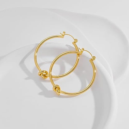 Large Gold Knot Hoop Earrings for Women 18K Gold Hoop Earrings Statement Lightweight Hoops Trendy Gold Hoops Earrings Jewelry - color: B-Big Hoop Earrings-Gold