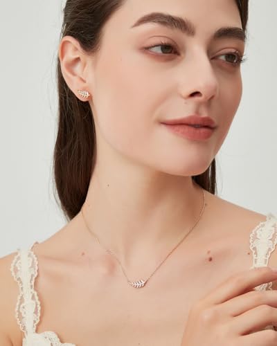 COBI Jewelry Set for Women, 18K Gold & Rhodium Plated CZ Necklace & Earrings, Clover Halo Infinity Solitaire Feather Designs, Dainty Crystal Pendant Sets, Trendy Fashion Gifts for Her - style: Feather