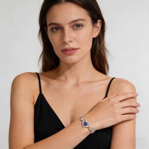 1CT Rose Heart Birthstone Bracelet for Women Love Gift - style: 09-Sept Sapphire Silver