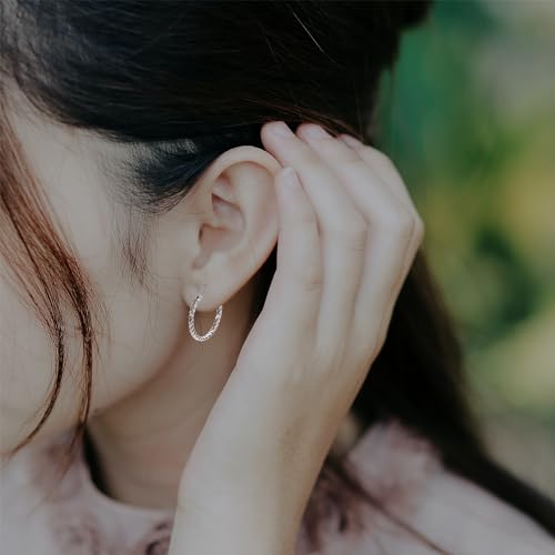 Cable Hoop Earring for Women Light-Weight Twisted Italian Design Round Hoop Earrings Diameter 25mm - color: silver
