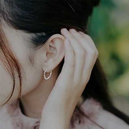 Cable Hoop Earring for Women Light-Weight Twisted Italian Design Round Hoop Earrings Diameter 25mm - color: silver