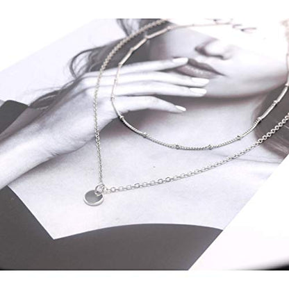 Aisansty Dainty Layered Choker Necklaces Handmade Coin Tube Star Pearl Pendant Multilayer Adjustable Layering Chain Gold Plated Necklaces Set for Women - color: Silver, style: Silver Coin