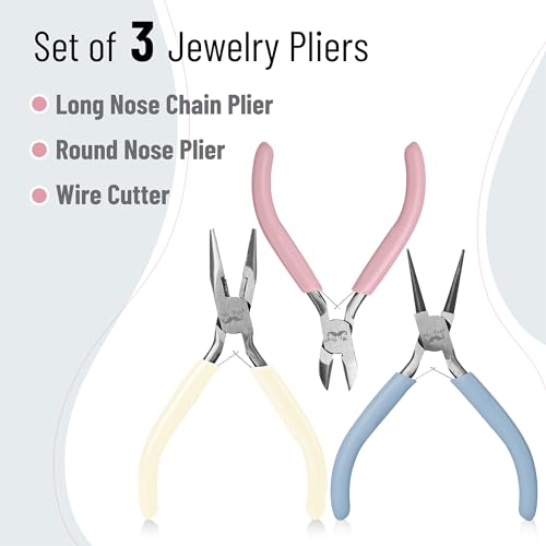 Mr. Pen- Pliers for Jewelry Making, 3 Pack, Chain Nose | Round Nose Pliers Set and Wire Cutter for Beading, Wire Wrapping, Jump Rings, Jewelry Repair, Crafting, DIY - color: Pastel