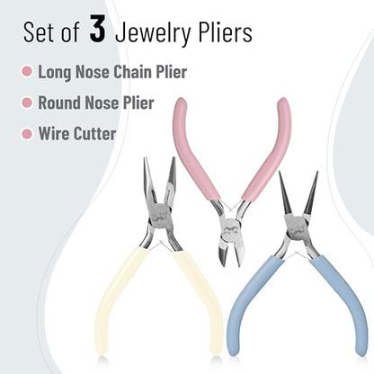 Mr. Pen- Pliers for Jewelry Making, 3 Pack, Chain Nose | Round Nose Pliers Set and Wire Cutter for Beading, Wire Wrapping, Jump Rings, Jewelry Repair, Crafting, DIY - color: Pastel