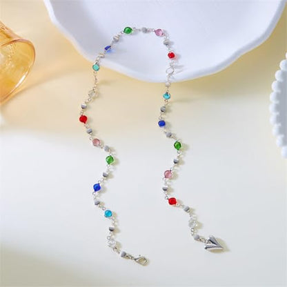 Long Heart Pendant Necklace Colorful Rhinestone Y Necklace Heart Lariat Jewelry Multicolor Party Outfit Accessory - color: A2:lariat necklace