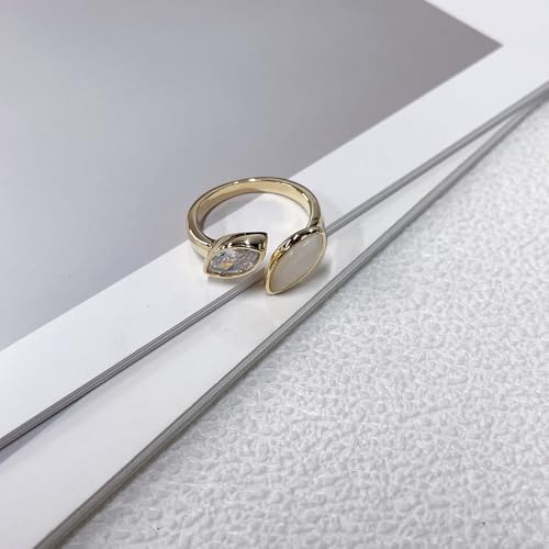 NewZenro Dainty Cat's Eye Marquise Cut Cubic Zirconia Open Ring for Women Gold/Silver Plated Fashion Crystal Geometry Adjustable Stackable Wedding Finger Band Promise Rings Comfort Fit Trendy Jewelry - color: Gold