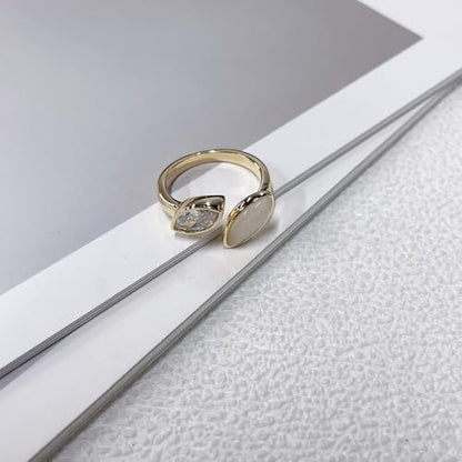 NewZenro Dainty Cat's Eye Marquise Cut Cubic Zirconia Open Ring for Women Gold/Silver Plated Fashion Crystal Geometry Adjustable Stackable Wedding Finger Band Promise Rings Comfort Fit Trendy Jewelry - color: Gold