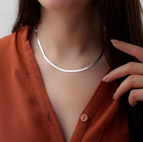 NECOCY 14K Gold Plated Necklaces for Women, Dainty Gold Herringbone Choker Necklace Thin Layered Snake Chain Jewelry for Gifts - color: SL-3MM 16" Herringbone Necklace