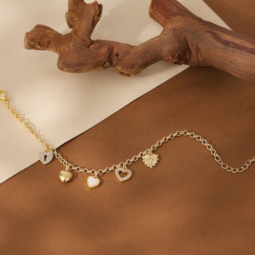 Gold Bracelets for Women, Dainty Friendship Charm Bracelet 14K Gold Plated Summer Shell Starfish Pearl Bracelet Cute Heart Charm Bracelets for Women Trendy Non Tarnish Beach Jewelry Gifts - color: Gold-Heart