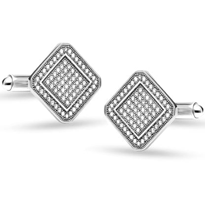 LeCalla 925 Sterling Silver Cufflinks for Men | Cubic Zirconia Square Cuff Links Gifts for Men, Husband | Shirt Cufflinks for Groom - style: White CZ Cufflinks