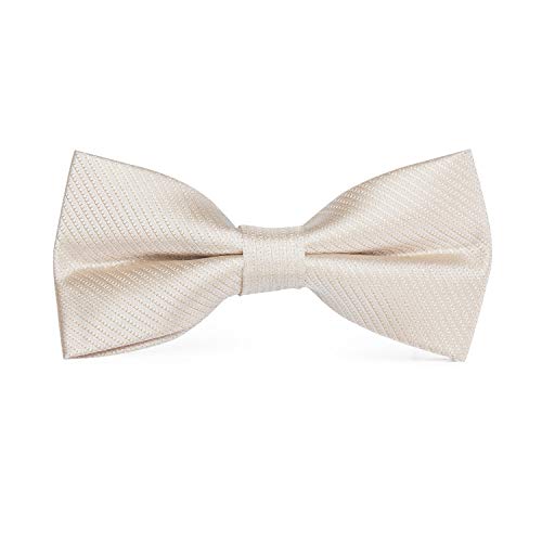Hi-Tie 5Pcs Mens Solid Color Silk Tie Satin Pretied Bowtie Lapel Pin for Men Handkerchief Cufflink Wedding Gift Box - color: Beige Solid