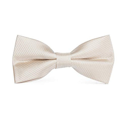Hi-Tie 5Pcs Mens Solid Color Silk Tie Satin Pretied Bowtie Lapel Pin for Men Handkerchief Cufflink Wedding Gift Box - color: Beige Solid