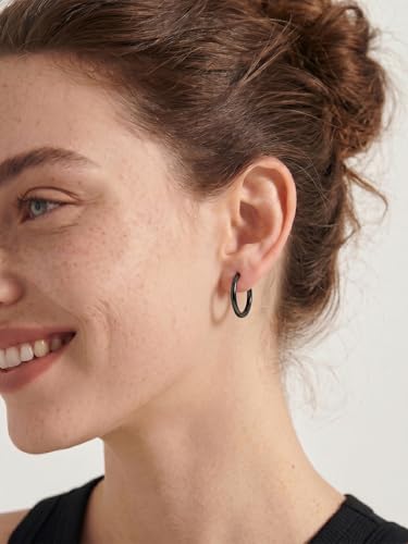 925 Sterling Silver Huggie Hoop Earrings, Small Silver Hoop Earrings for Women Hypoallergenic Huggie Lightweight Small Hoops Earring Cartilage Sleeper Earrings 6/8/10/12/14/16/18/20mm - color: Black, size: 18MM