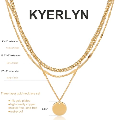 Layered Gold Silver Necklaces for Women, Stackable Stack 14K Real Gold Plated Silver Chain Necklace Diamond Circle CZ Layering Pendant Necklaces Trendy Gold Jewelry Set Gifts - color: gold, style: 3PC-Coin