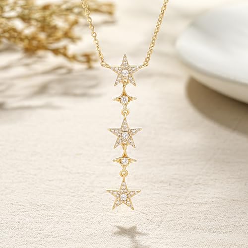 WEARON Gold Necklace for Women Gold Star Necklace 14K Gold Plated CZ Necklace Dainty Choker Charm Necklaces Hypoallergenic Trendy Jewelry for Women Gift - color: Star Y