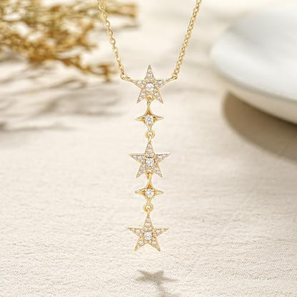 WEARON Gold Necklace for Women Gold Star Necklace 14K Gold Plated CZ Necklace Dainty Choker Charm Necklaces Hypoallergenic Trendy Jewelry for Women Gift - color: Star Y