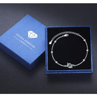 925 Sterling Silver Bohemia Hawaiian Beach Mermaid Floral Bracelet Birthday Graduation Gifts for Women with Gifts Box - style: 21A-Vine Moss Agate