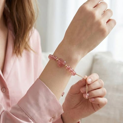 Heart Crystal Bracelet,Natural Gemstone Healing Bead Bracelet | Handmade Jewelry Gifts for Women Men,Graduation Gift for Her - color: Strawberry Red Bracelet