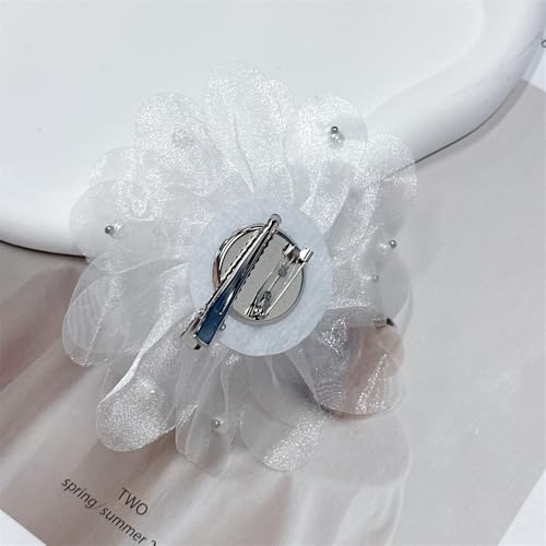 13cm/5in Beaded Mesh Flower Brooch Pin for Women Girls Dainty Round Shell Pearl Ball Beads Camellia Peony Flowers Brooches Lapel Hair Pins Elegant Wedding Anniversary Accessories Jewelry - color: White