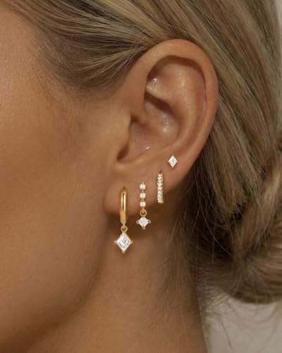 Gold Silver Earrings for Women Trendy 14K Gold Plated Dangle Hypoallergenic Cartilage Earrings Small 925 Sterling Silver Post Dainty Hoop Drop Pearl Earring Stacks Set Huggie Chain Earrings Jewelry - color: C-Huggie Earrings-Gold