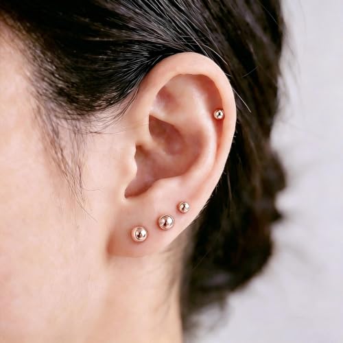 ToHeart 5 Pairs 14K Gold Silver Ball Stud Earrings for Women Studs Set | 3-7MM Studs Hypoallergenic Lightweight Small Ball Earrings Multiple Piercing Earrings Set - color: rose gold