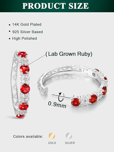 Women's Huggie Hoops with Birthstone 925 Sterling Silver Huggie Stud Hypoallergenic 14K Gold Plated Moissanite Earrings -Emerald Sapphire Ruby Hoop Earrings, Size 20 25mm - color: A -Ruby Silver, size: 20mm (0.78 Inch)