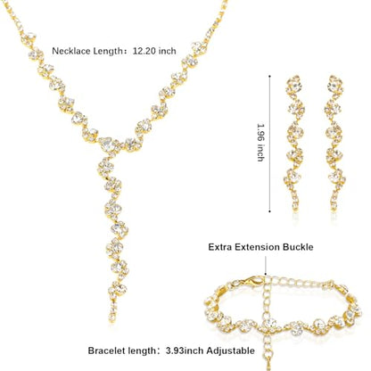 CAVETEE Jewelry Set - Prom Jewelry Crystal Bridal Necklace, Bracelet & Pendant Earring Jewelry Set for Women - style: Rectangular crystal