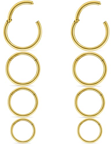 20G 18G 16G 14G 12G 10G Surgical Steel Hinged Clicker Segment Nose Rings Hoop Lip Rings Helix Cartilage Daith Tragus Sleeper Earrings Body Piercing for Women Men 6mm 8mm 10mm 12mm 14mm 16mm - color: Gold-16G（1.2mm)-Inner Diameter: 8mm 10mm 12mm 14mm