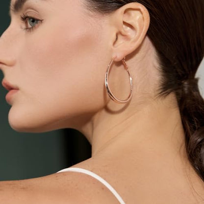 Lightweight Oval Hoop Earrings for Women - 14K Gold Plated, Rose Gold Plated and Sterling Silver Plated Large Oblong Hoop Earrings for Women Statement Jewelry Gift - color: rose gold