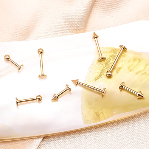 BLISI G23 Solid Titanium Eyebrow Piercing Jewelry, Gold Black Rose Gold Silver Pink Rainbow Eyebrow Rings 16G Curved Barbell,Tiny Vertical Labret Lip Jewelry Rook Piercing Jewelry for Women and Men - color: Rose Gold 3