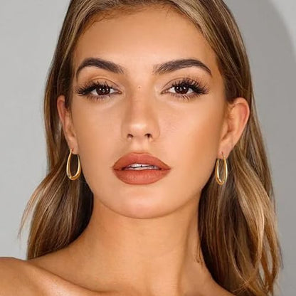 Gacimy Chunky Hoop Earrings for Women, 14K Gold Plated Oval Hoop Earrings with 925 Sterling Silver Post - color: Gold, size: 30mm