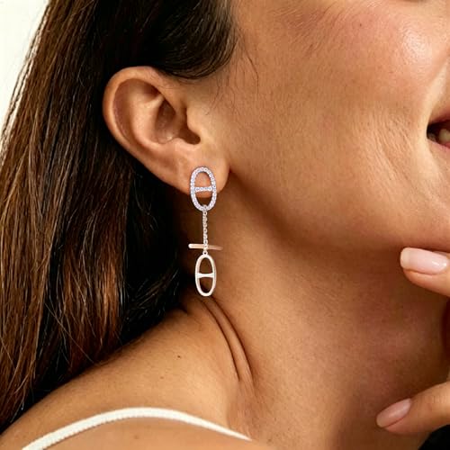 14K Gold CZ Dangle Earrings for Women, Convertible Drop | Detachable chain design with geometric CZ sparkle, hypoallergenic and non-tarnishing. Two styles for elegant everyday wear