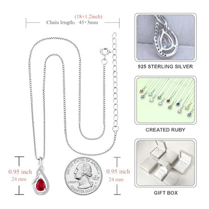 STARCHENIE Infinity Teardrop Necklace for Women 925 Sterling Silver Pendant Birthstone Jewelry - color: Silver-07-Jul-Ruby