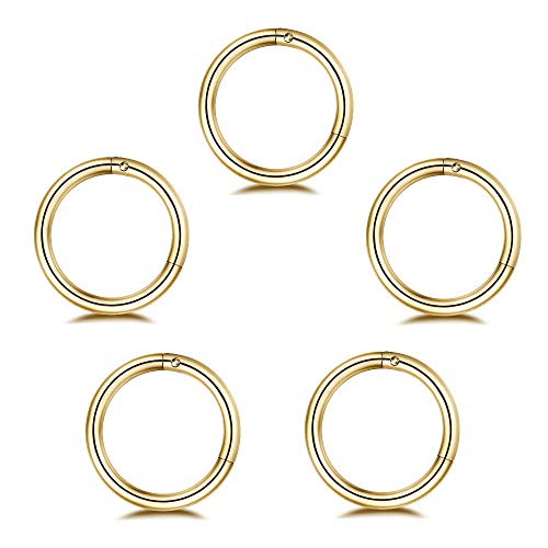 5Pcs Stainless Steel 16G 18G Sleeper Hoop Earrings for Women Men Septum Hinged Clicker Nose Lip Ring Helix Daith Cartilage Tragus Piercings Tiny Small Huggie Hoops Hypoallergenic Sensitive Ears Jewelry - style: 8mm in Gold 16G