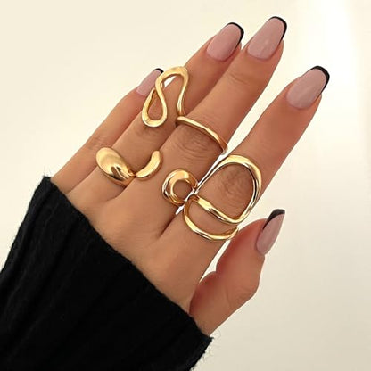 Chunky Gold Stackable Rings Set for Women Trendy Stackable Knuckle Rings Dainty Thick Dome Midi Ring Punk Jewelry Gifts - color: Gold