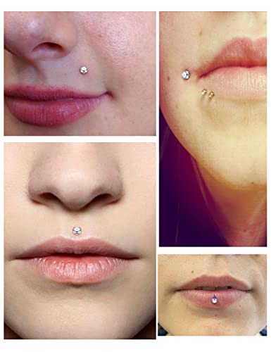16G 18G 20G Threadless Push in Lip Rings Stainless Steel Flat Back Nose Rings Studs Tragus Helix Conch Cartilage Lobe Earrings Stud Piercing Jewelry for Women Men Diamond CZ Silver - color: 16G-6MM-2MM CZ