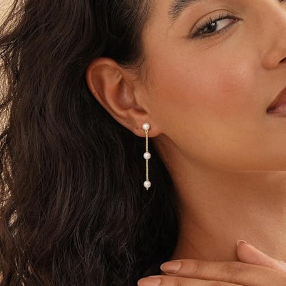 CHESKY Pearl Drop Earrings for Women, 14K Gold Plated Pearl Dangle Earrings | Dainty Pearl Earrings for Women,WaterProof Gold Brides Wedding Earrings,Bridesmaid Bridal Gift,Trendy Women Everyday Jewelry - style: pearls