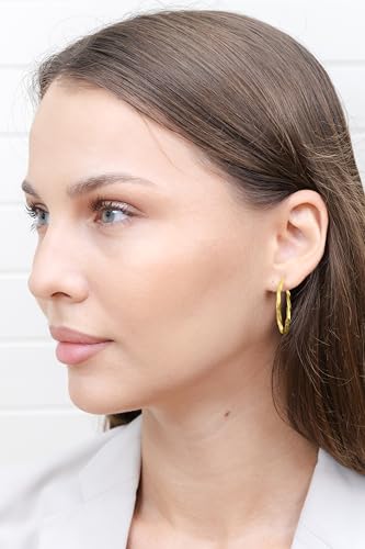Hoops & Loops 925 Sterling Silver Twisted Hoop Earrings for Women - Hypoallergenic 14K Gold, Rose Gold, Black Flash Plated 2mm Thin Twist Design Round Click-Top Hoops, 15/20/25/30/35/40/50/60mm - color: Gold-30mm (1.2 inch)
