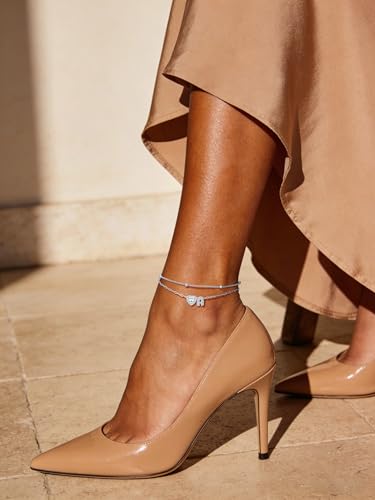 Bestyle Initial Anklet Bracelets for Women Waterproof Non Tarnish 14K Gold/White Gold Plated CZ Anklets for Women Dainty Layered Letter Heart Ankle Bracelets Adjustable Foot Chain Anklet - color: A