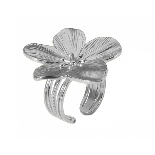 Gold Flower Ring for Women Trendy Silver Flower Statement Ring Adjustable Minimalist Rings Jewelry - color: Silver, style: Flower A