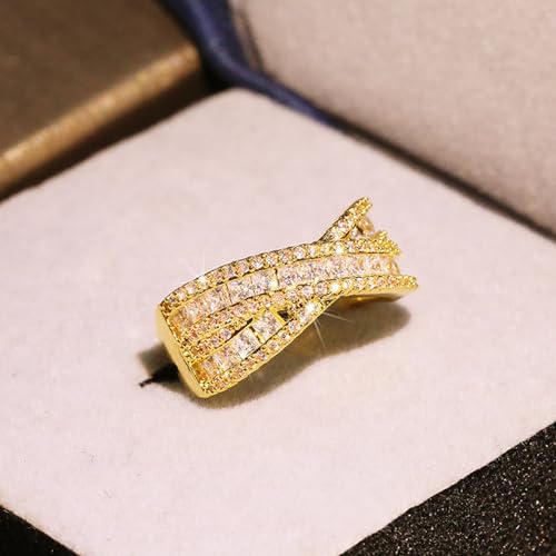 PAVOOI 14K Gold Plated X Ring Simulated Diamond CZ Criss Cross Ring for Women Juude Jewelers Silver Rose Gold Braided Wrap Knot Style Promise Statement Cocktail Party Ring(Gold.B-US Code-6) - color: GOLD.B, size: (US Code-6)