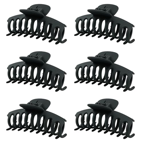 Medium Hair Claw Clips for Thin and Medium Thick Hair, Strong Hold Hair Clips for Fine Hair, Non-slip Cute Claw Clips for Women and Girls, Extra Lightweight Matte Jaw clips (Black) - color: Black