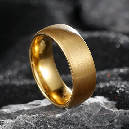 King Will Wedding Band for Men Women, 2/4/6/7/8mm Domed Matte Brushed Tungsten Carbide Rings, Solid/Dual Color Engagement Rings, Comfort Fit - color: Gold-8mm