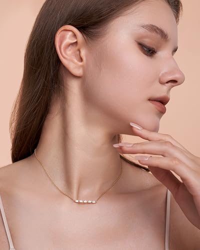 SNGIA 18K Gold Plated Stackable Adjustable Curved Horizontal Bar with CZ Pendant Necklace For Women by SNGIA, Dainty Drop Layered Trendy Birthstone Gemstone Charm Statement Jewelry Gifts, Bohemian Vintage Handmade Unique Cute Thin Skinny Dainty Chain Bead