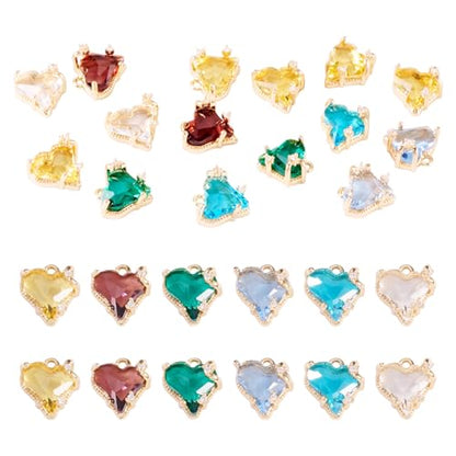 Beadthoven 15pcs Brass Micro Pave Cubic Zirconia Heart Charms Glass Crystal Love Heart Dangle Charms Colorful Faceted Rhinestone Pendants for Valentine’s Day DIY Necklace Bracelet Jewelry Making - color: Faceted Heart
