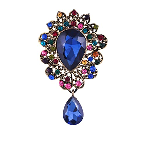 seven wolves Women Crystal Bouquet Brooch Pin All-Match Accessories Rhinestone Brooches and Pins - color: Blue A